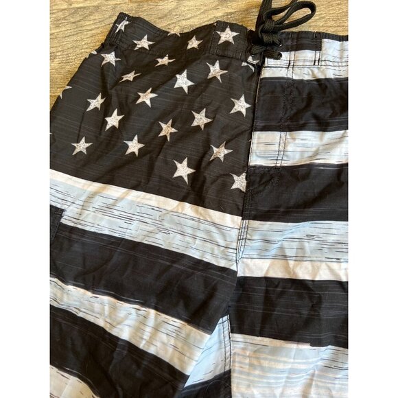 NWT US Apparel Swim Trunks Black Old‎ Glory American Flag USA Large Olympics - Picture 5 of 12